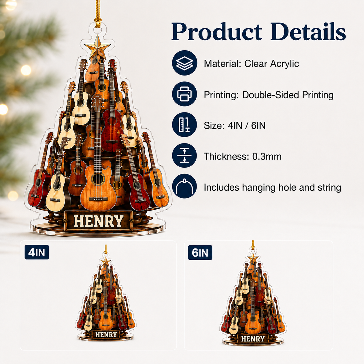 Guitar Custom Name Acrylic - Multi Guitar Christmas Tree