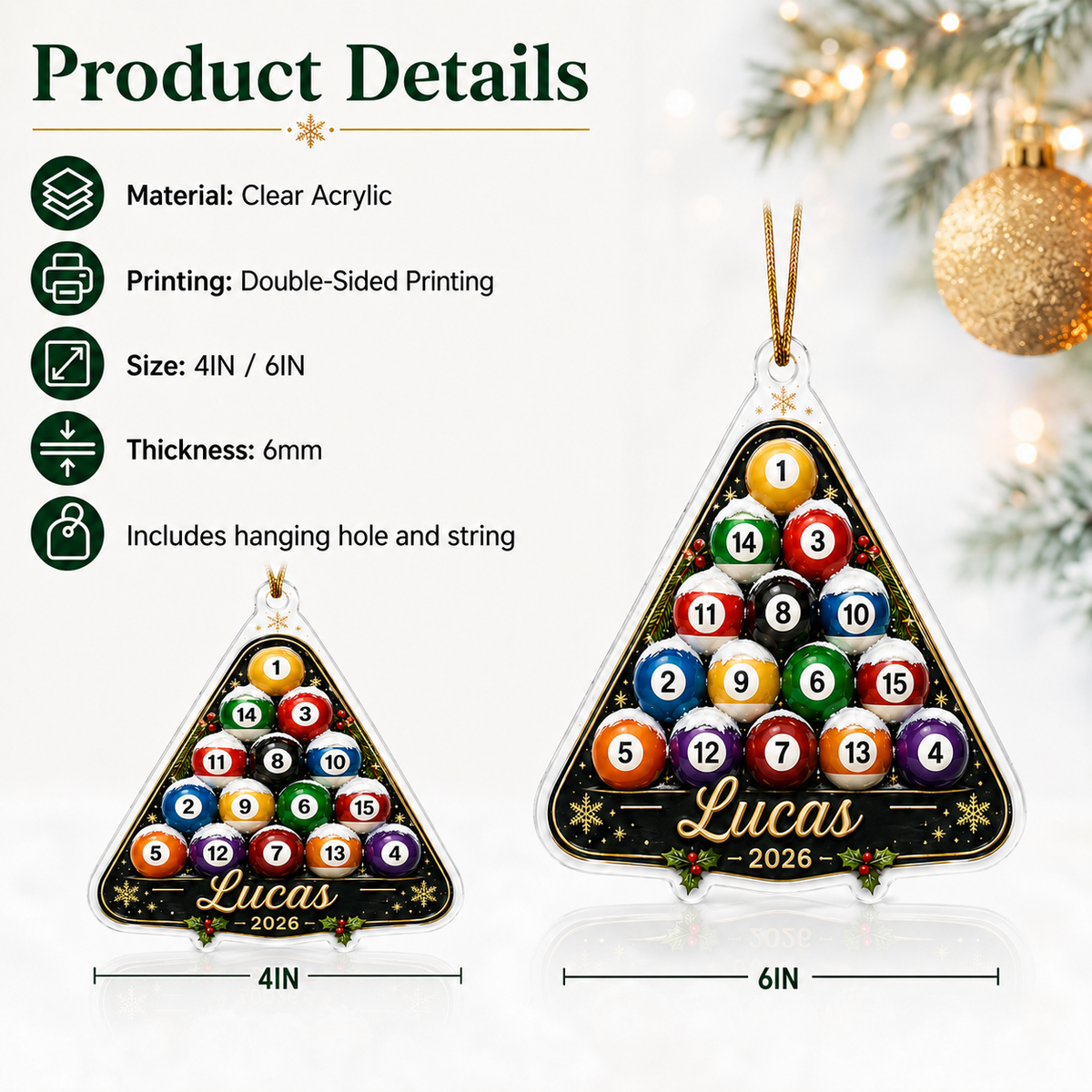 Custom Name Billiards Christmas Tree Acrylic