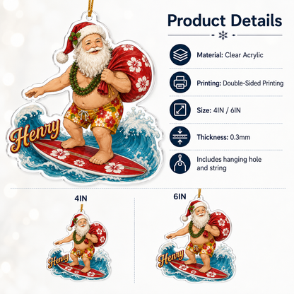Surfing Personalize Acrylic Santa Present Surfing