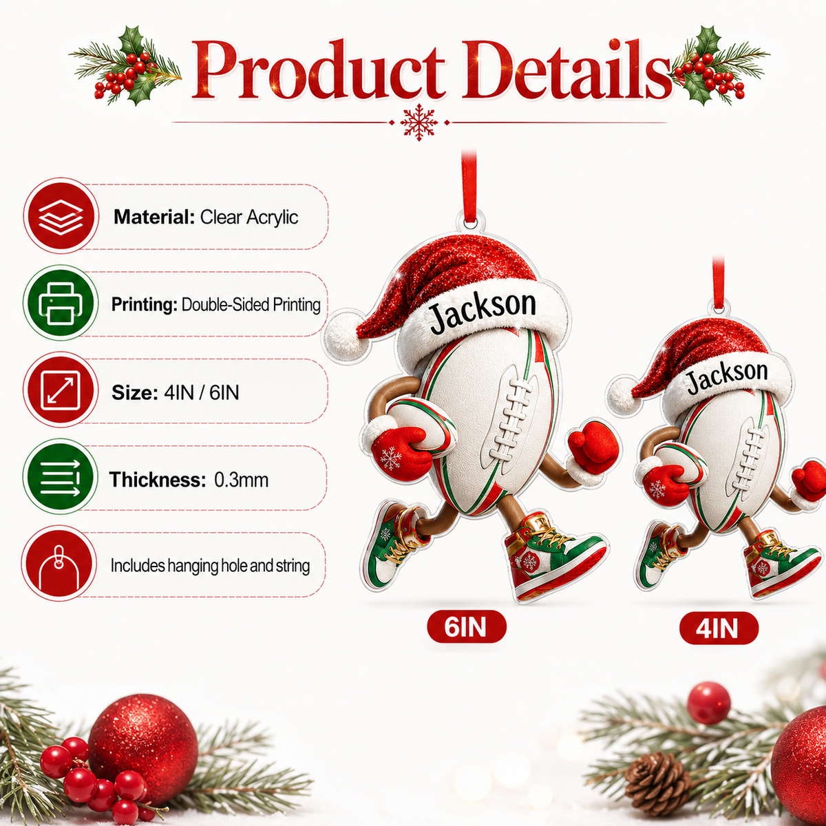 Sport Running Custome Name Acrylic Rugby Ball