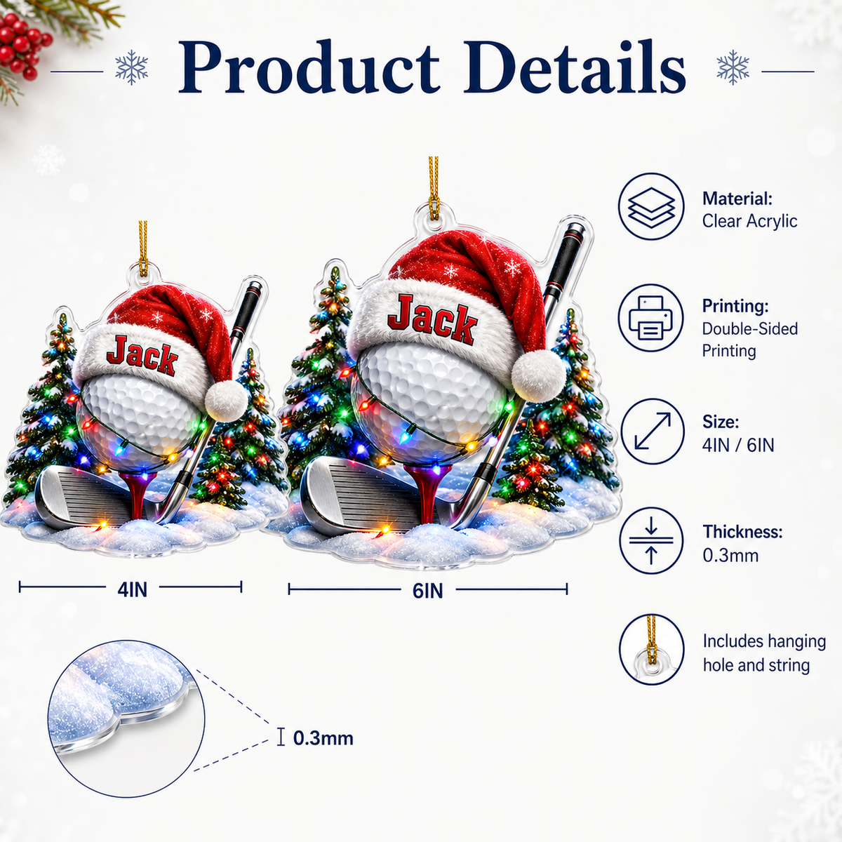 Custom Sports Christmas Acrylic - Golf