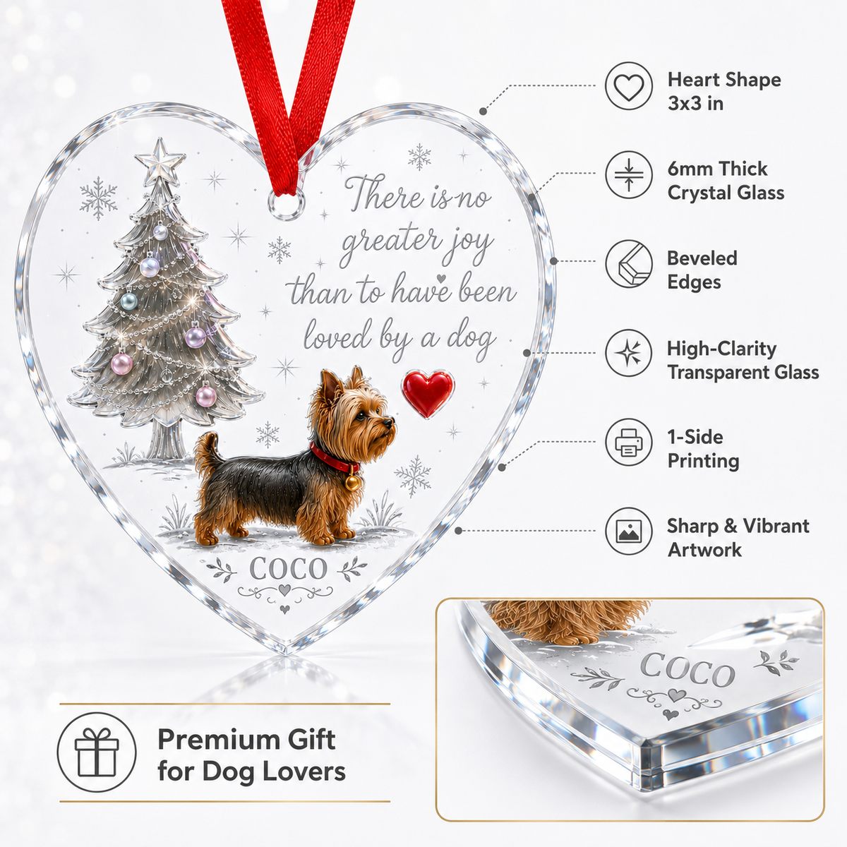 Christmas Glass Dog Yorkshire Terrier