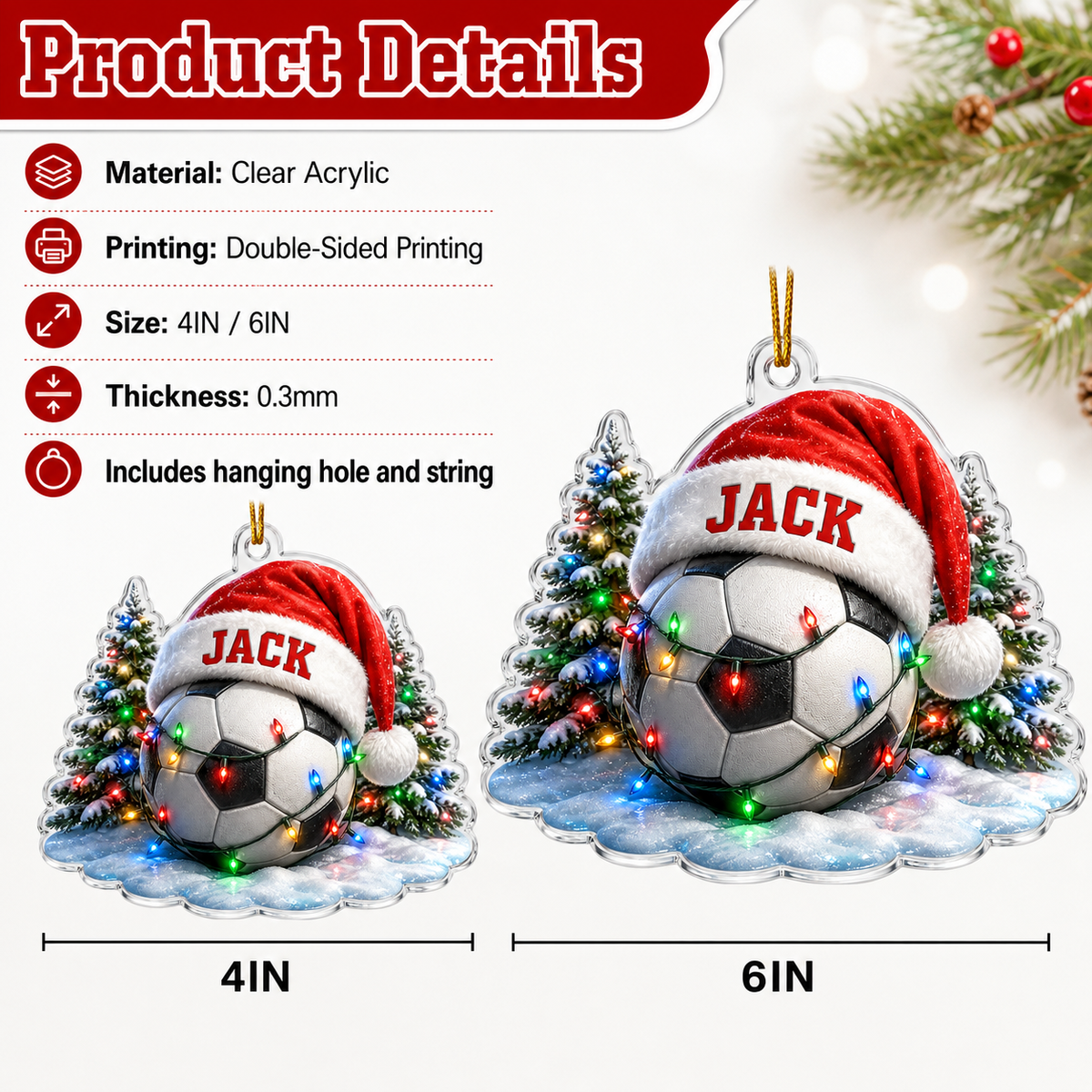 Custom Sports Christmas Acrylic - Soccer