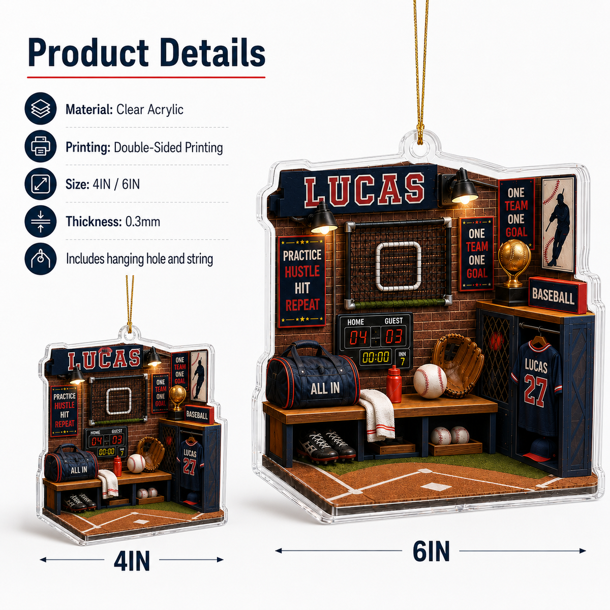 Sport Room Custome Name Acrylic Baseball