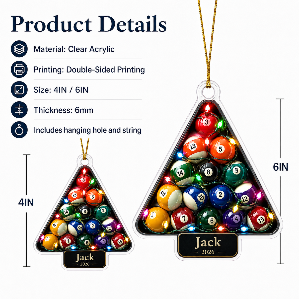 Custom Name Billiards Festive Triangle Rack Acrylic