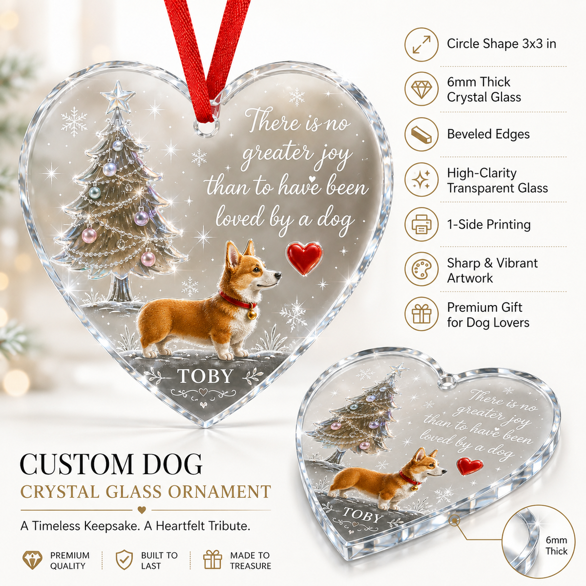 Christmas Glass Dog Corgi