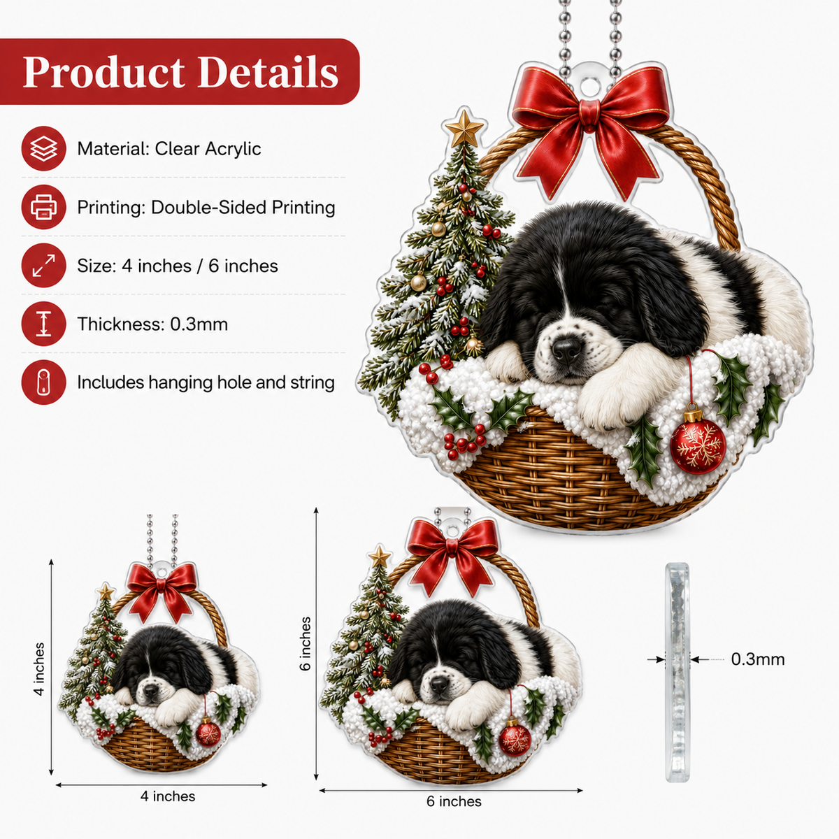 Dog Chrismast With Wicker Basket Newfoundland