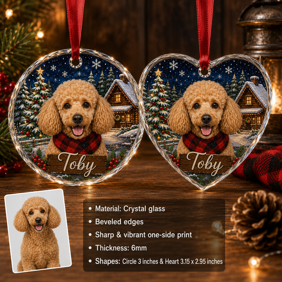 Custom Photo Dog Glass At Winter Christmas Night