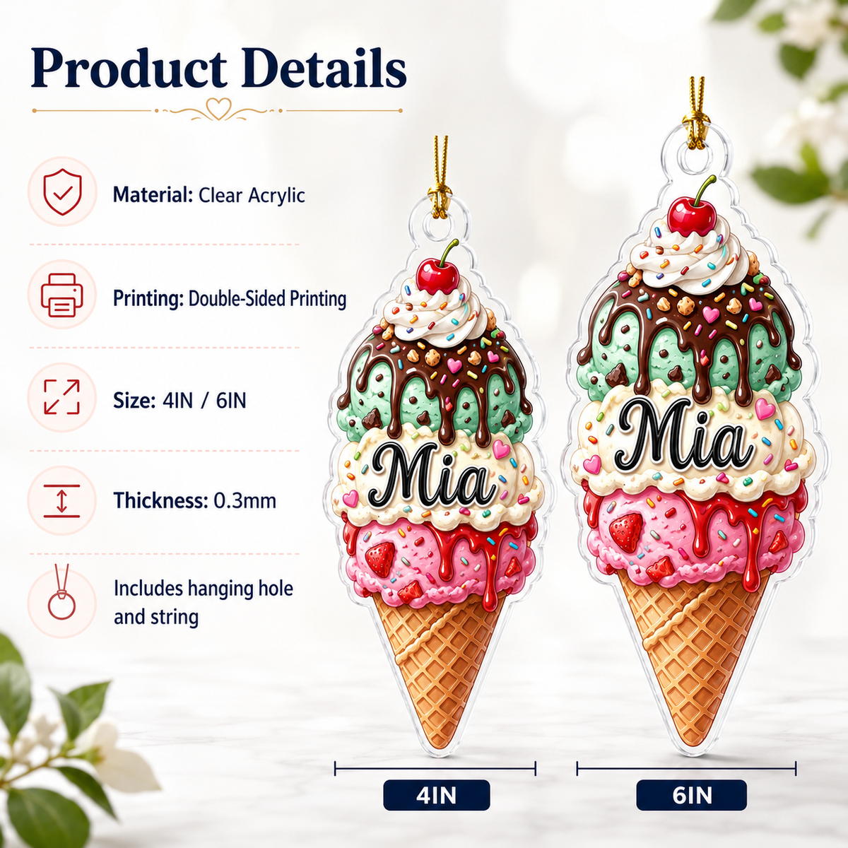 Custom Dessert Ice Cream Cone Acrylic