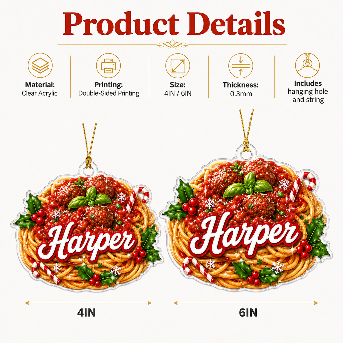 Custom Name Food Acrylic - Spaghetti