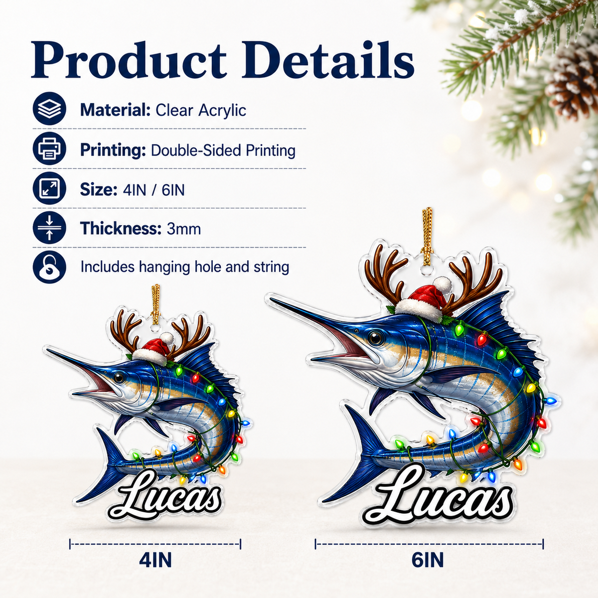 Fishing Christmas Lights Blue Marlin Acrylic