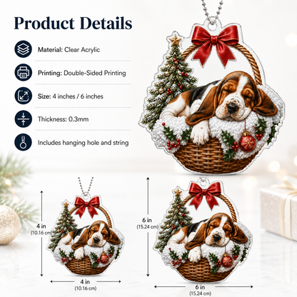 Dog Chrismast With Wicker Basket Basset Hound