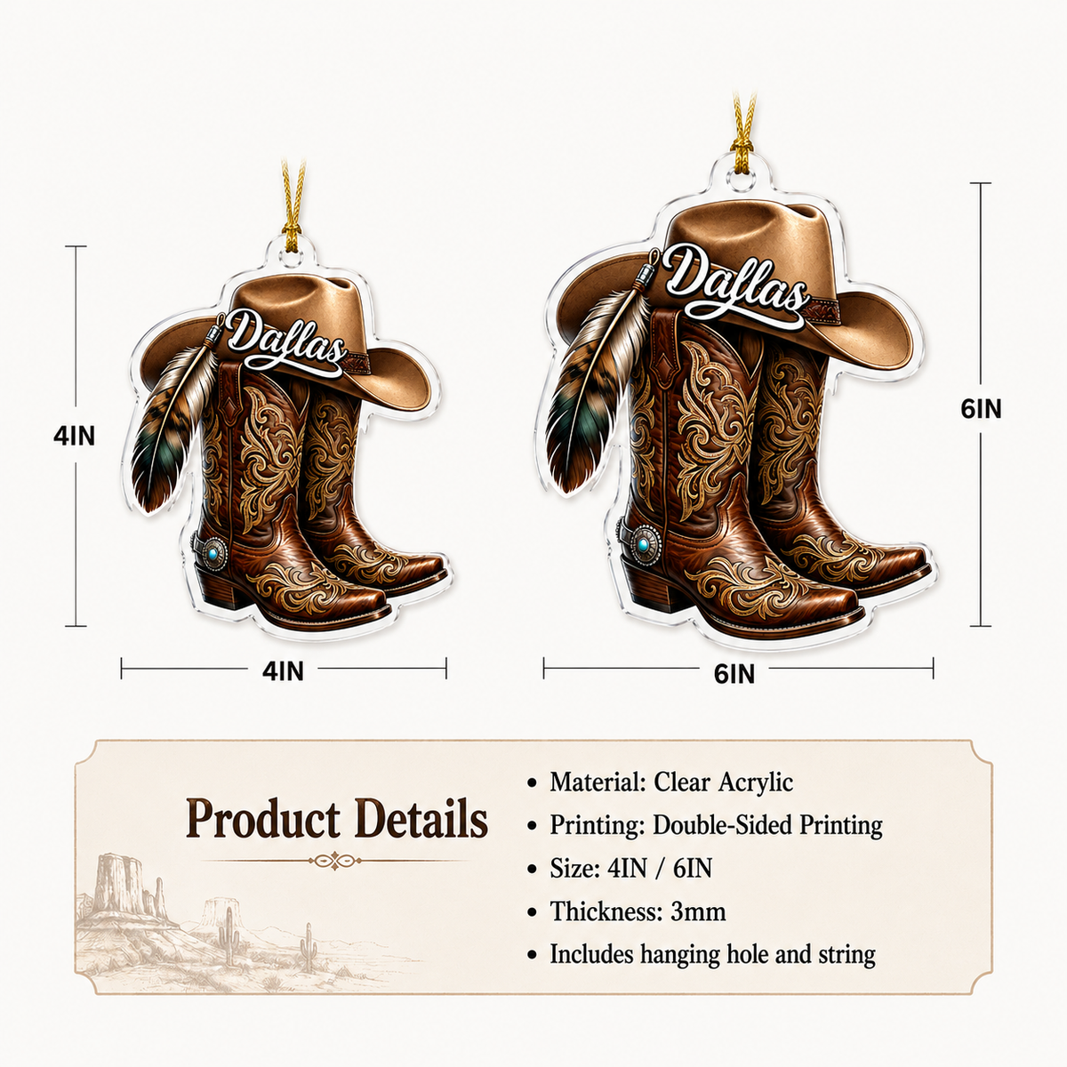 Personalized Boots Feather Cowboy Acrylic
