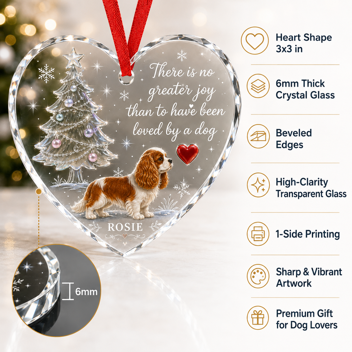 Christmas Glass Dog Cavalier King Charles Spaniel