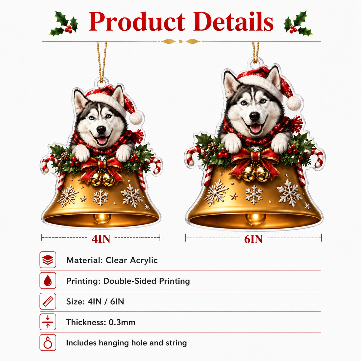 Dog Christmas Bell Siberian Husky