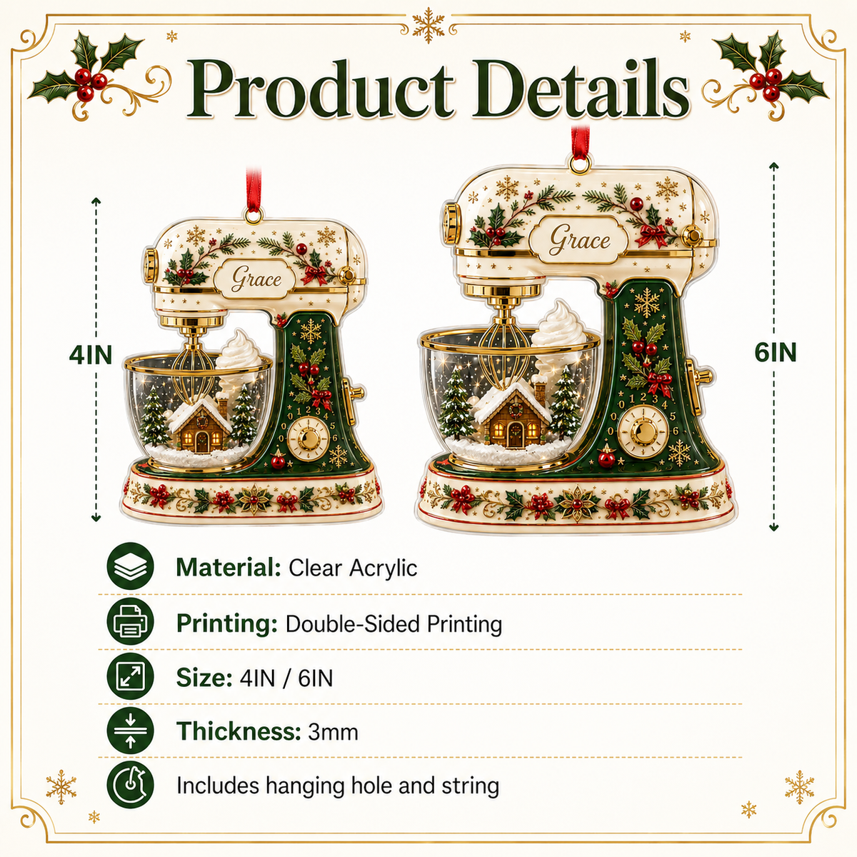 Personalized Kitchen Utensils Acrylic Winter Dough Mixer