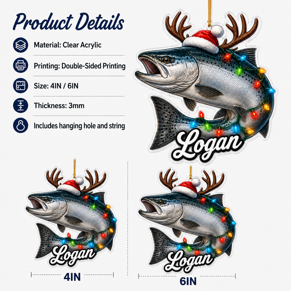 Fishing Christmas Lights Atlantic Salmon Acrylic