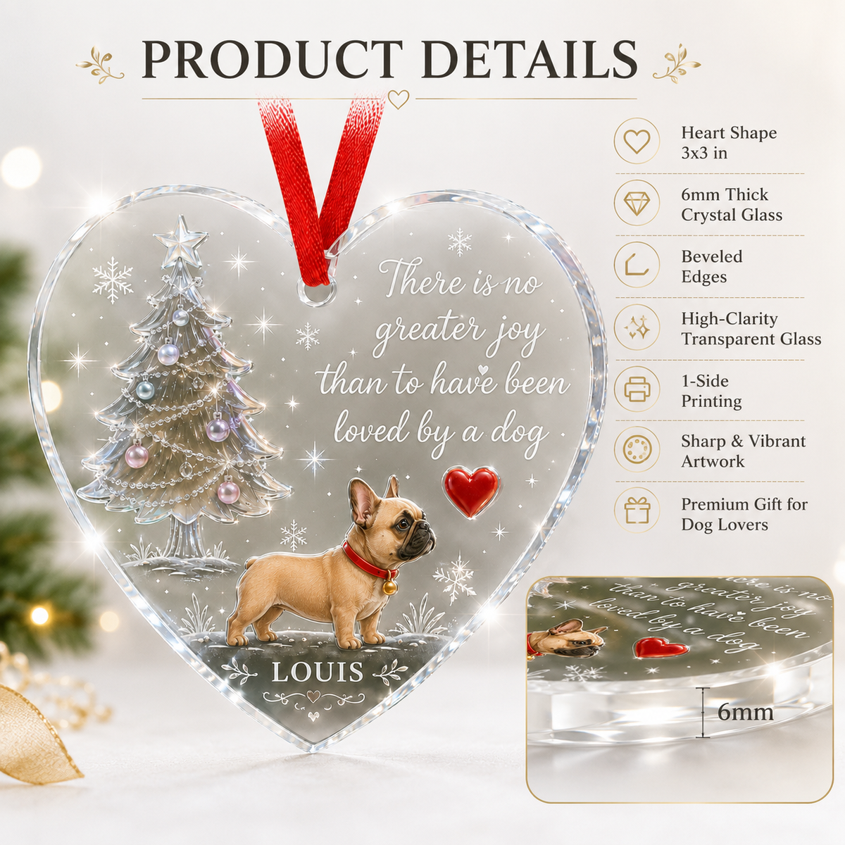Christmas Glass Dog French Bulldog