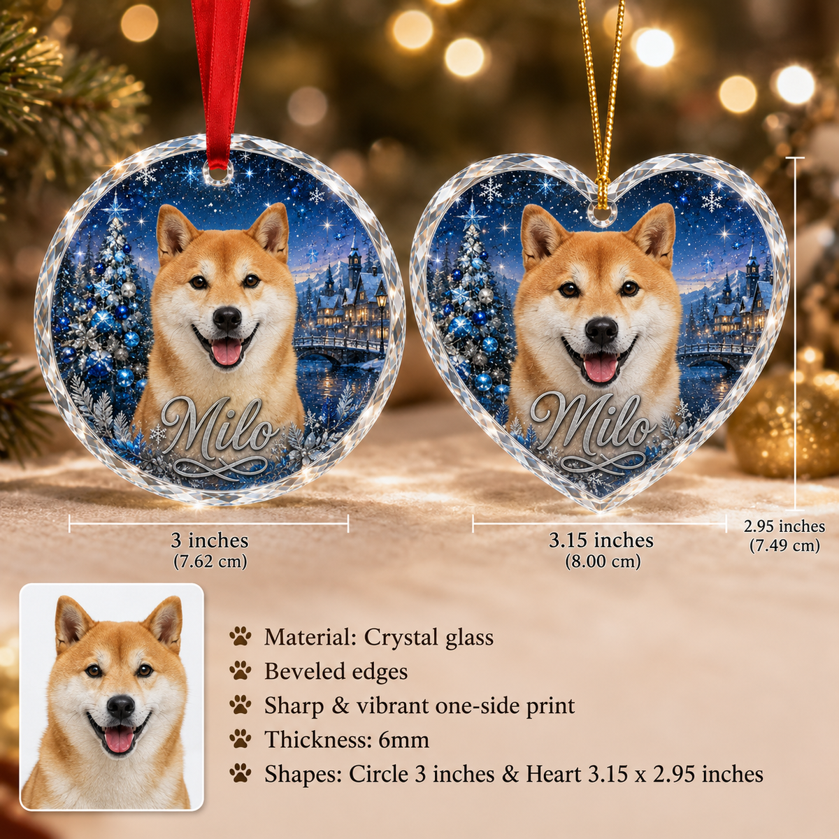 Custom Photo Dog Glass At Christmas Dusk
