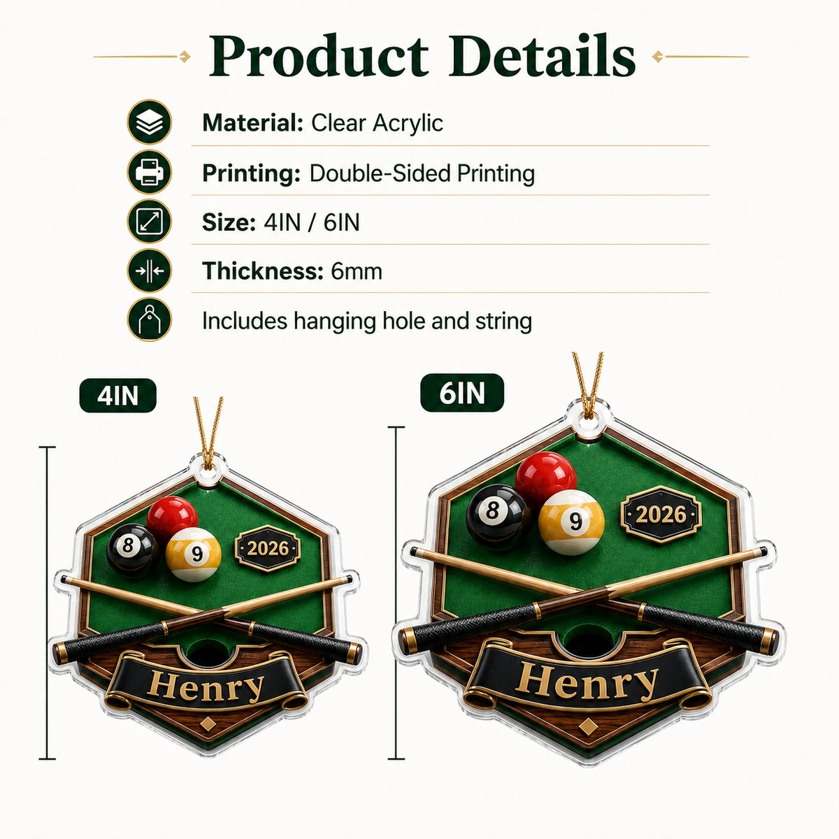 Custom Name Billiards Table Crest Acrylic