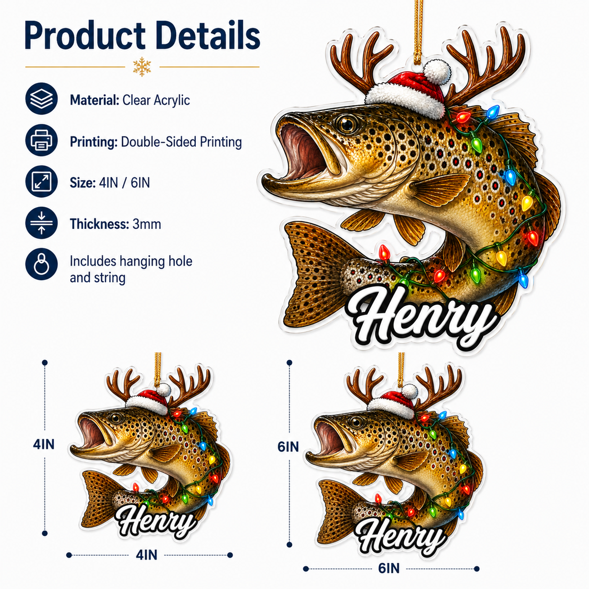 Fishing Christmas Lights Brown Trout Acrylic