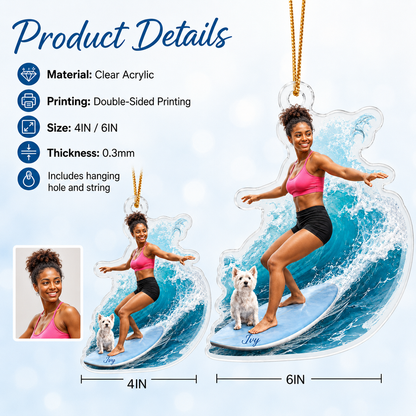 Surfing Personalize Acrylic Girl And Dog
