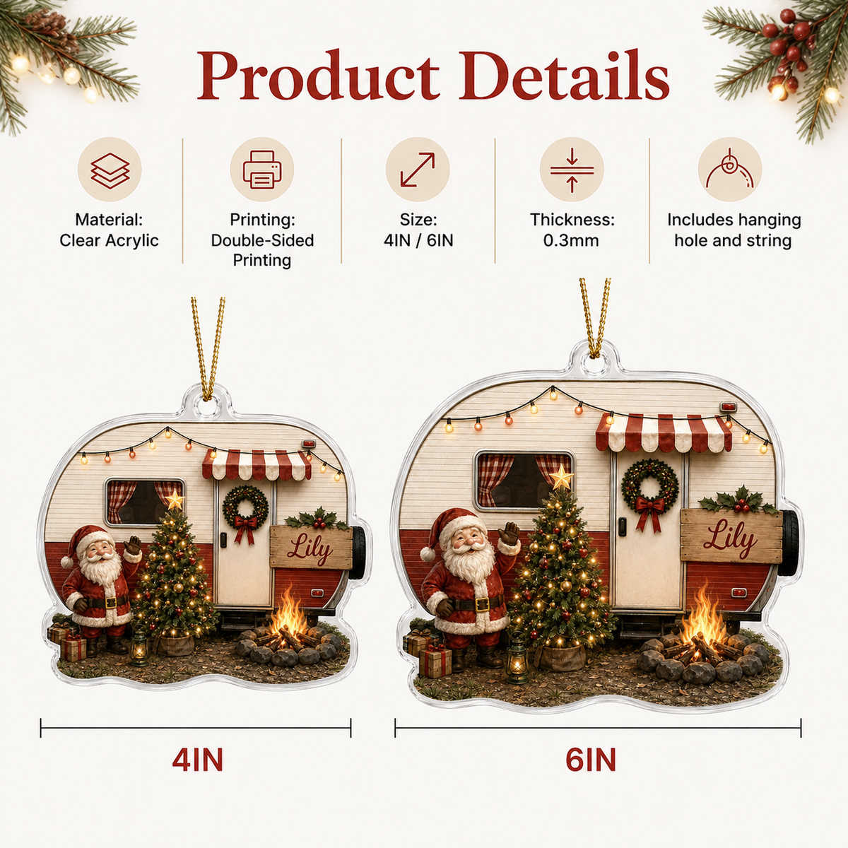 Camping Personalize Acrylic Santa Mobile Home