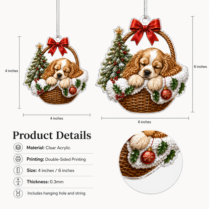 Dog Chrismast With Wicker Basket  Spaniel