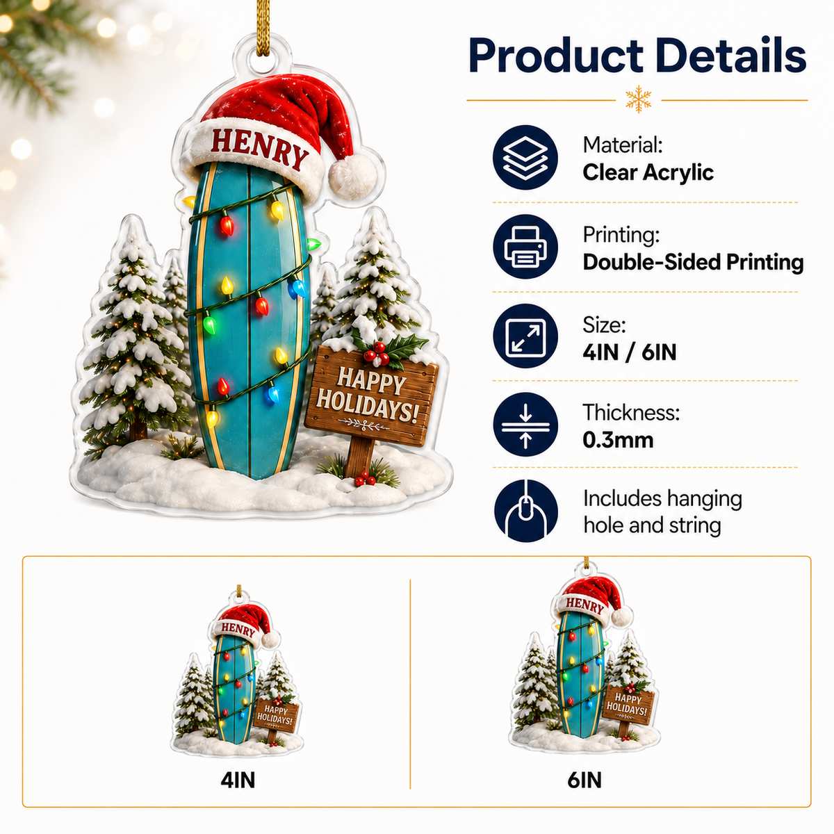 Surfing Personalize Acrylic Holiday Surf