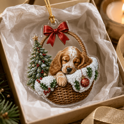Dog Chrismast With Wicker Basket Spaniel