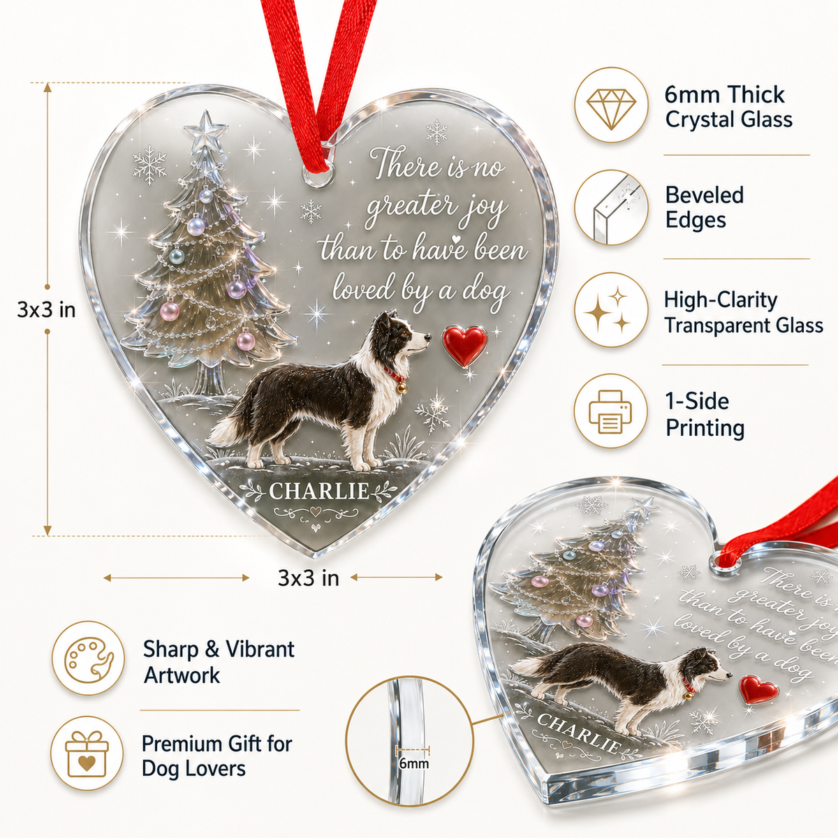 Christmas Glass Dog Border Collie