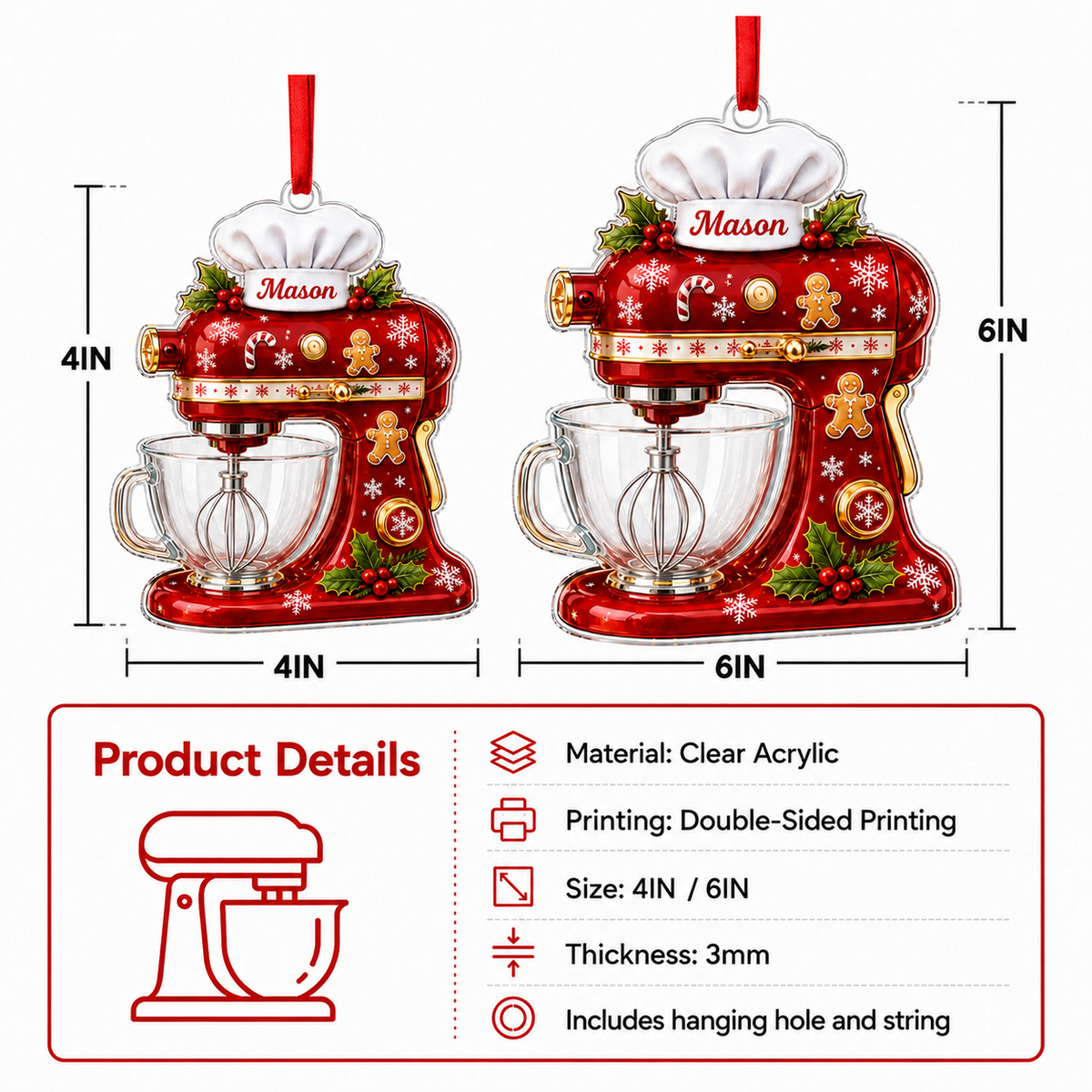 Personalized Kitchen Utensils Acrylic Christmas Dough Mixer