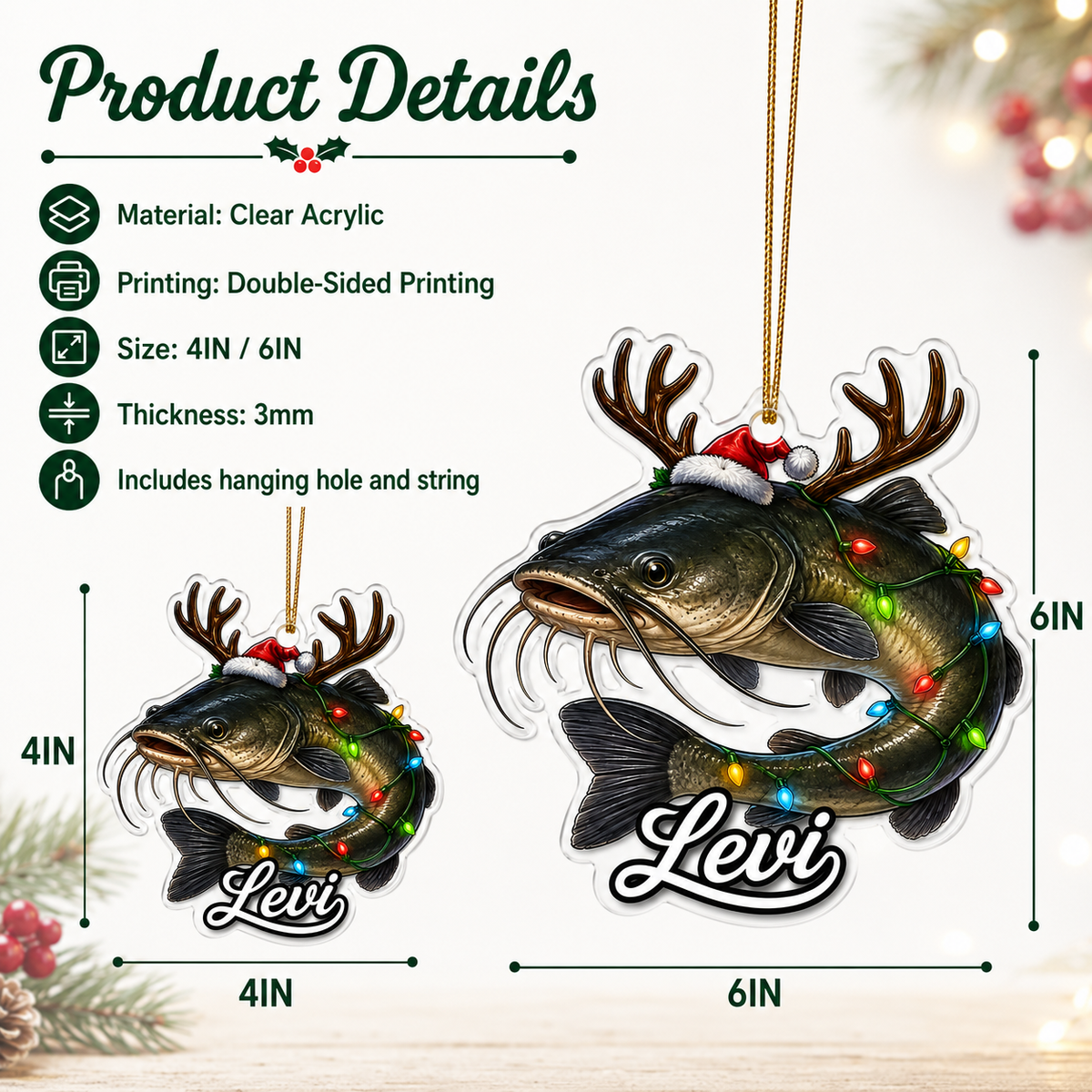 Fishing Christmas Lights Catfish Acrylic