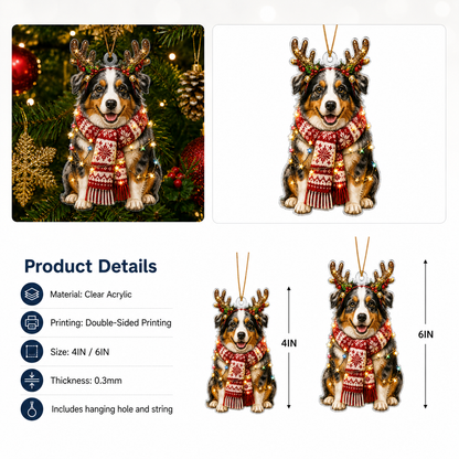 Dog Decor with Antlers & Scarf Australian Shepherd