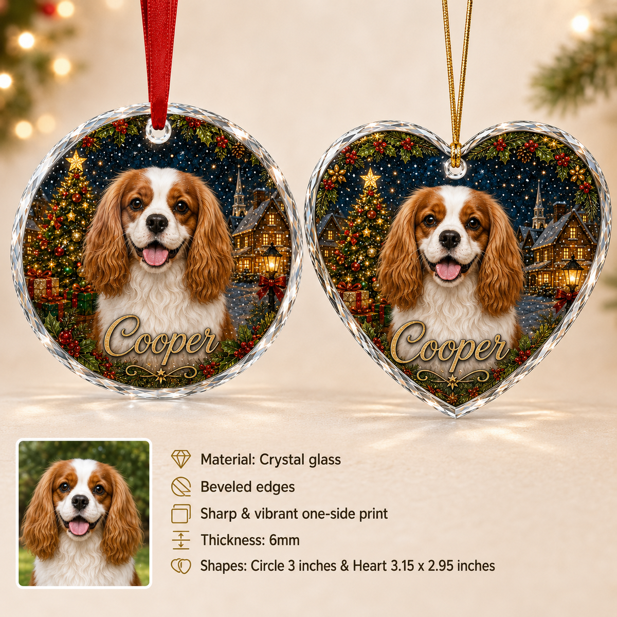 Custom Photo Dog Glass At Christmas Night