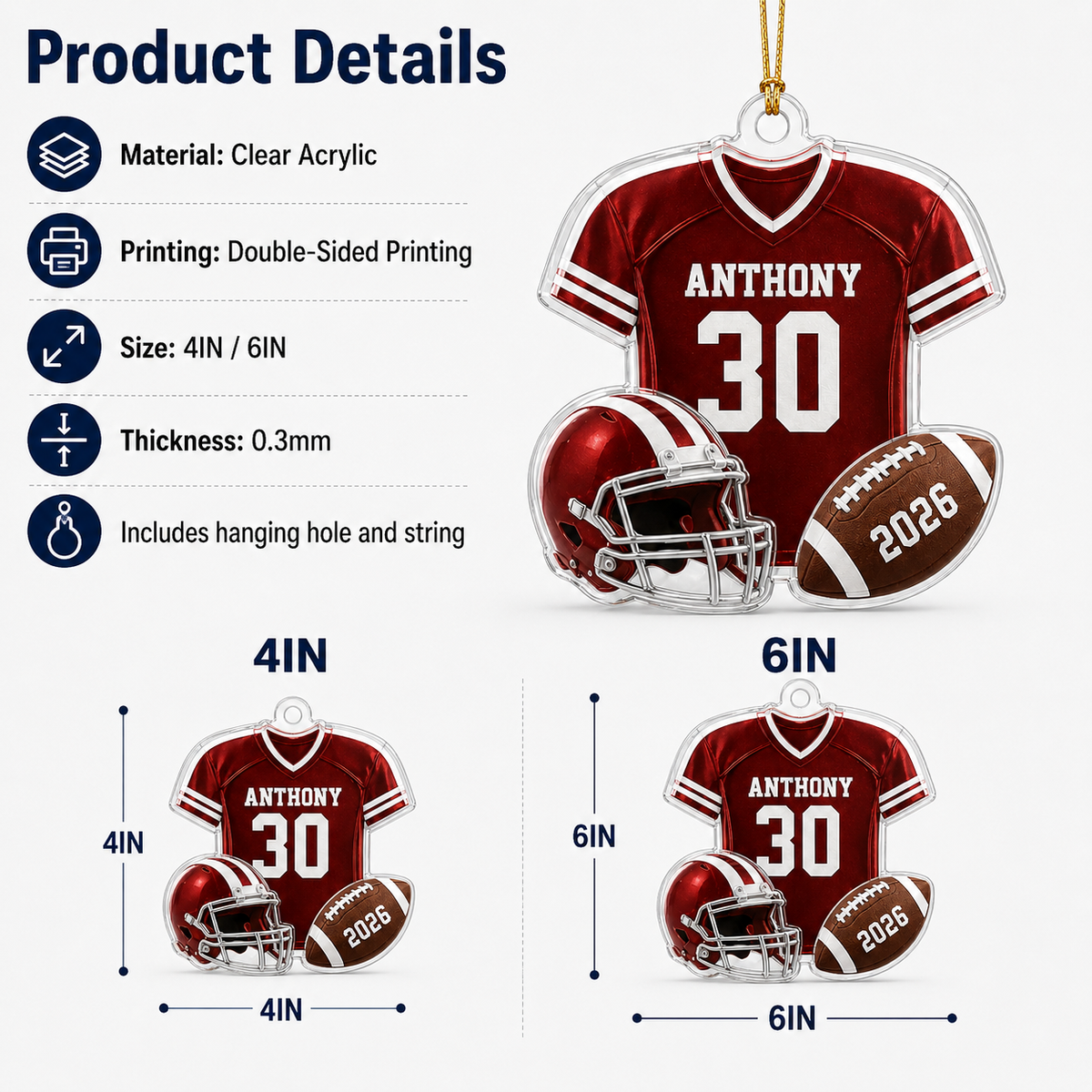 American Football Custome Name Acrylic Style 7