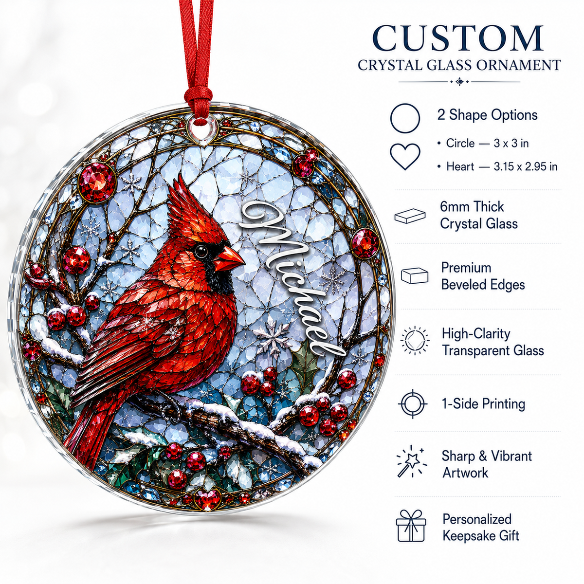 Custom Name Glass Animal Cardinal