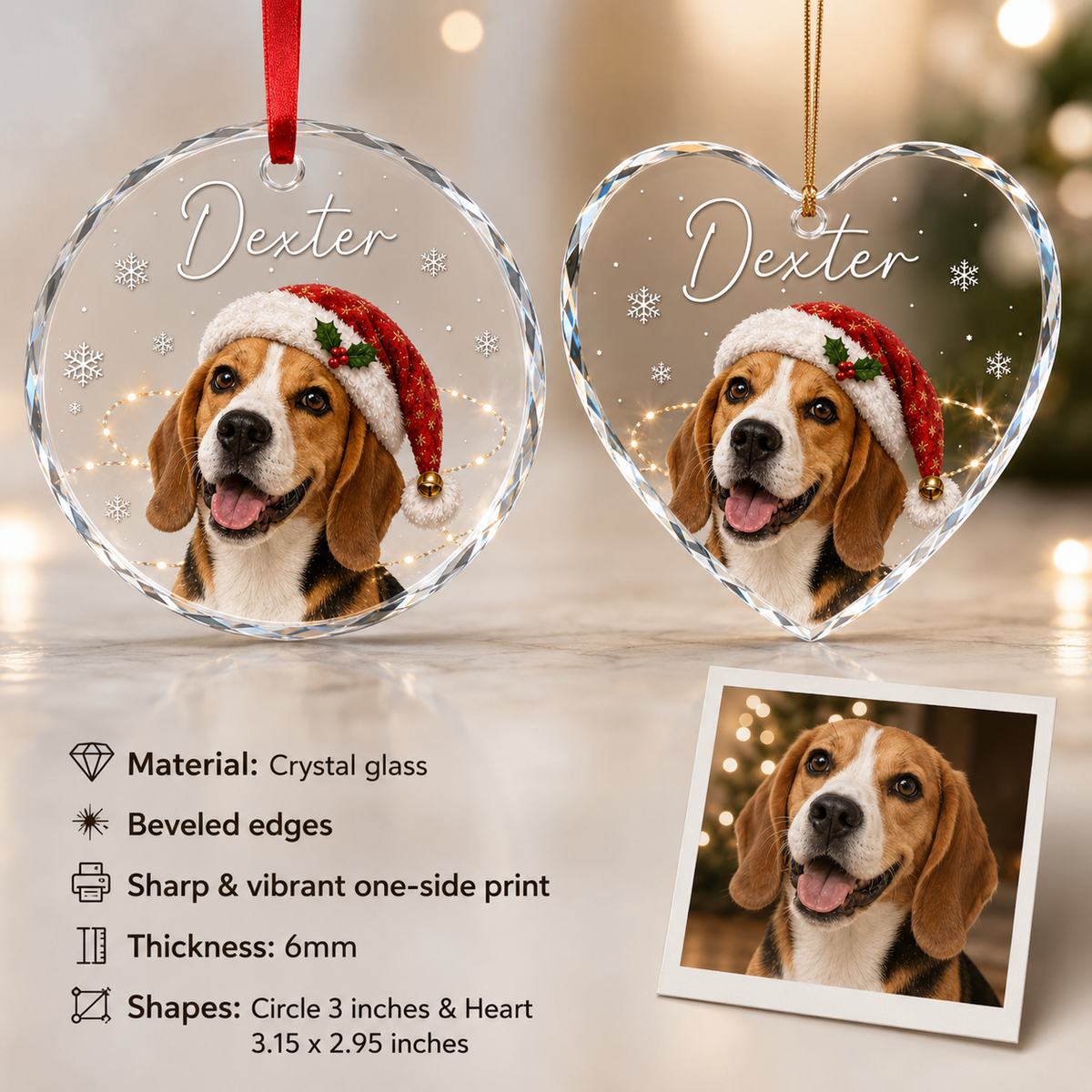 Custom Photo Dog Glass Dog With Christmas Hat