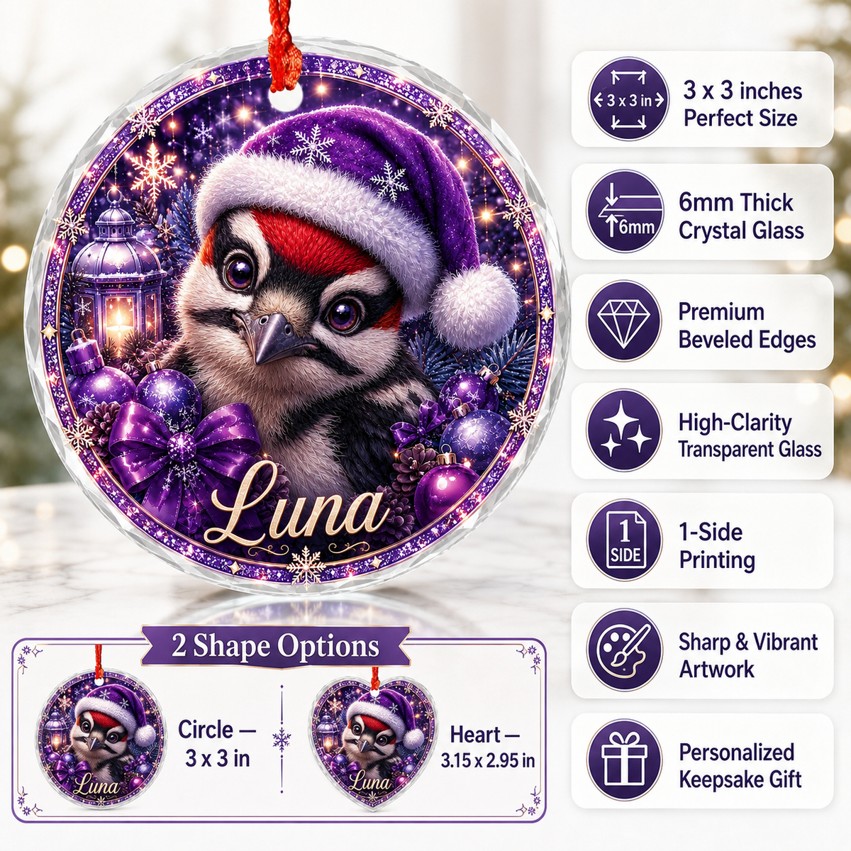 Purple Bird At Christmas Woodpecker
