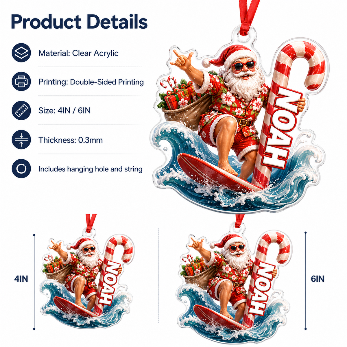 Surfing Personalize Acrylic Santa Surfing