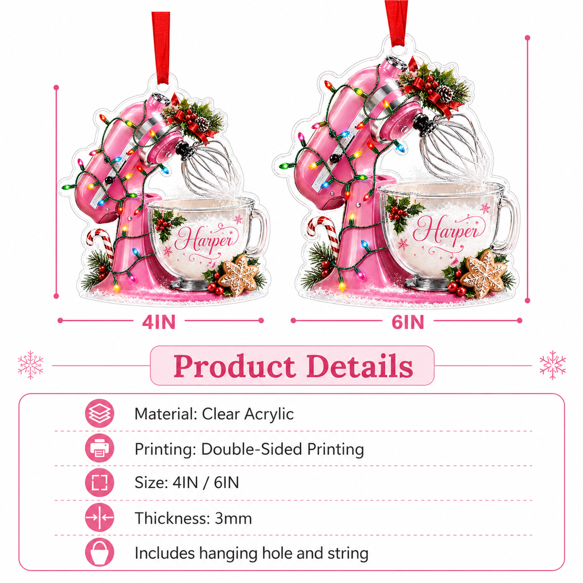 Personalized Kitchen Utensils Acrylic Pink Dough Mixer