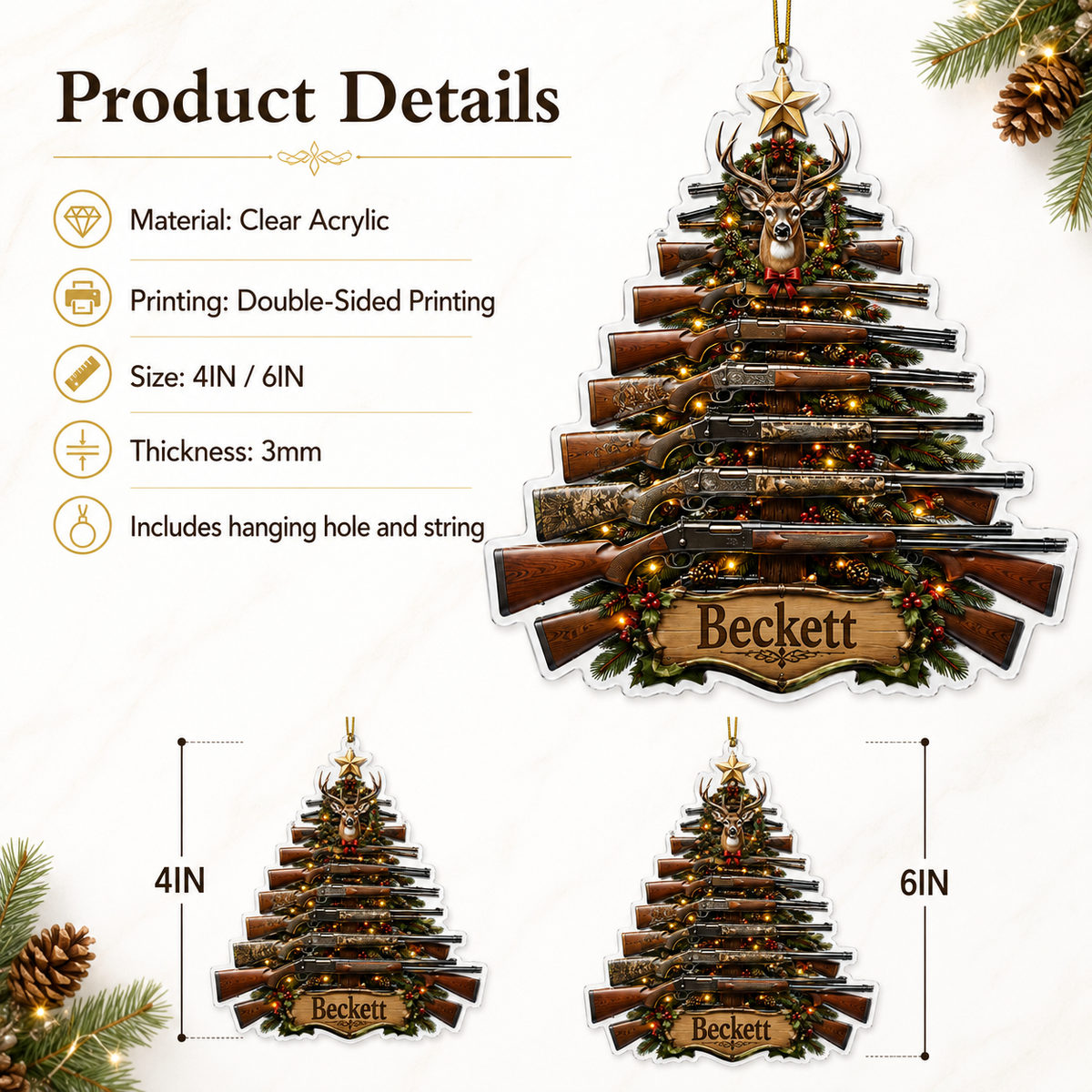 Personalized Hunting Rifle Christmas Tree Acrylic