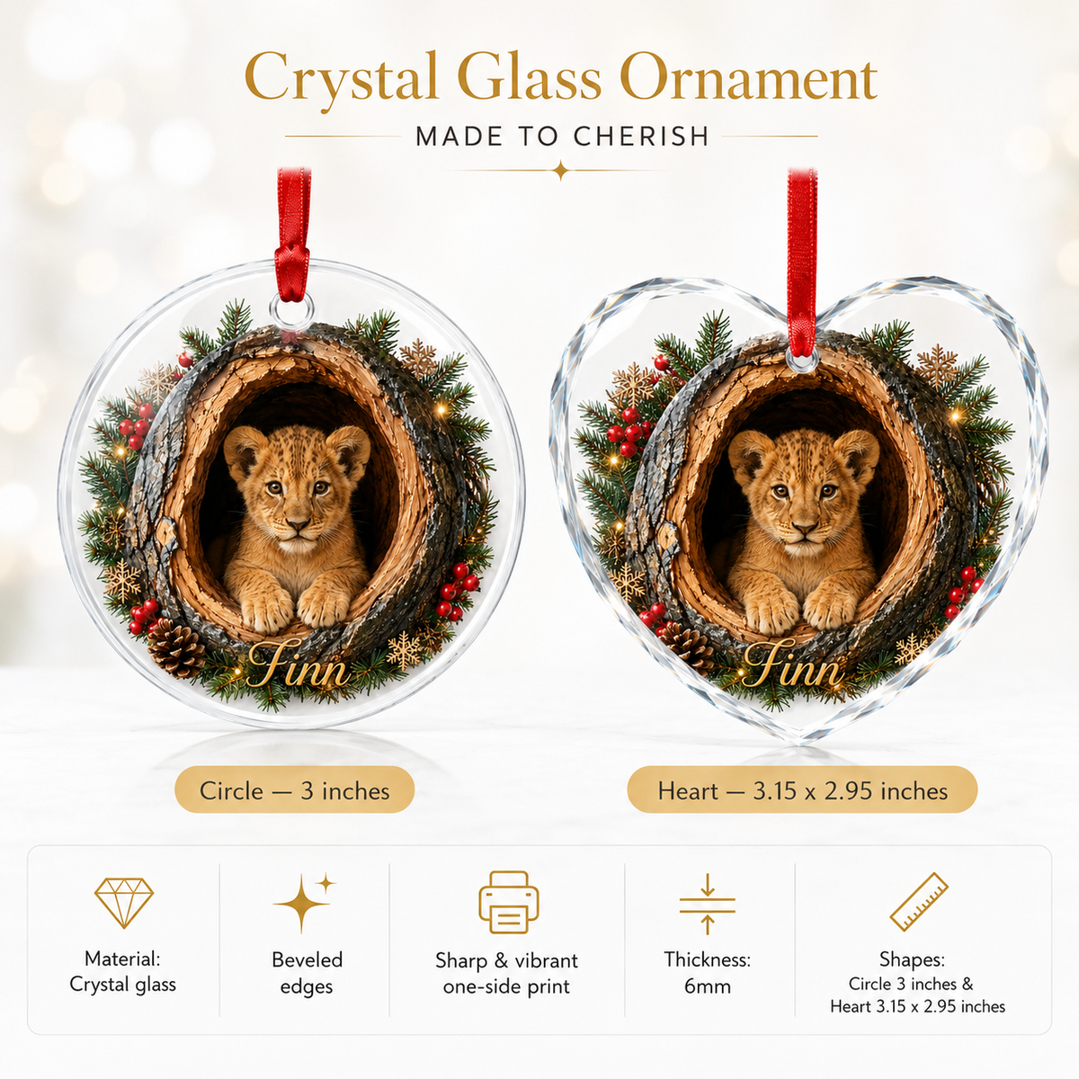 Animal Glass Ornament Tree Hollow Lion