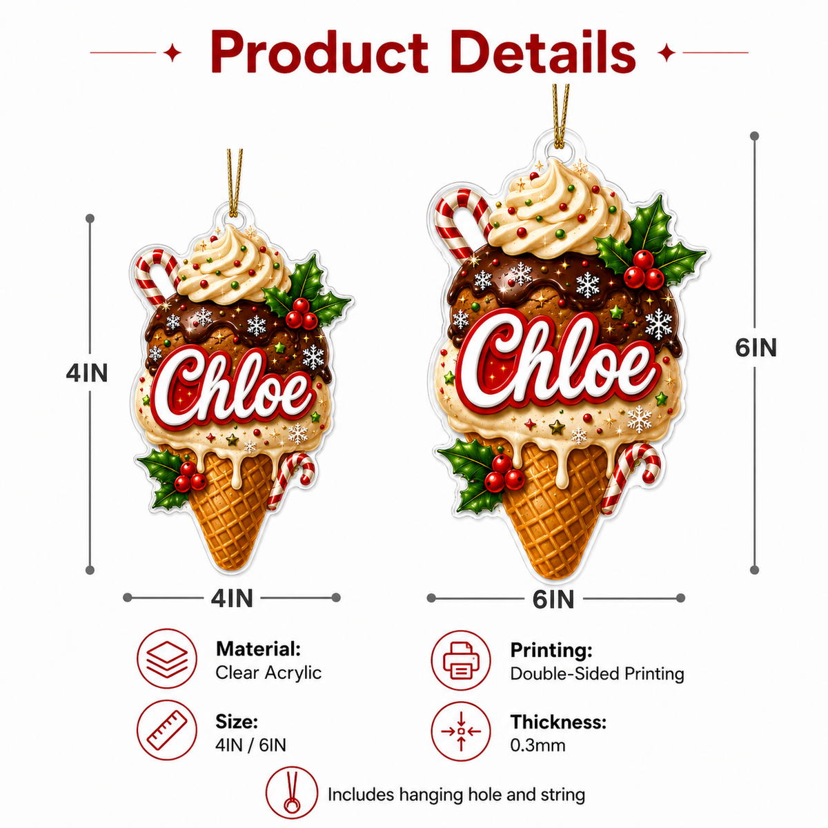 Custom Name Food Acrylic - Ice Cream Cone