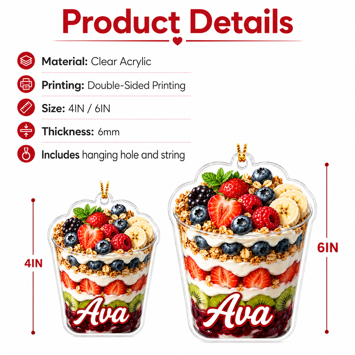 Breakfast Custom Name Yogurt and Fruit Parfait Acrylic