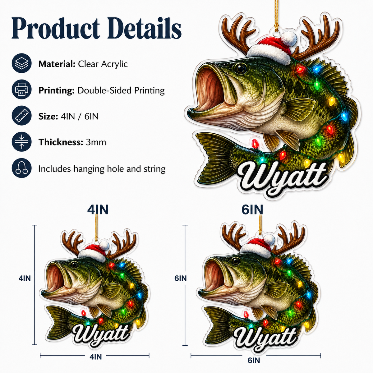 Fishing Christmas Lights Largemouth Bass Acrylic