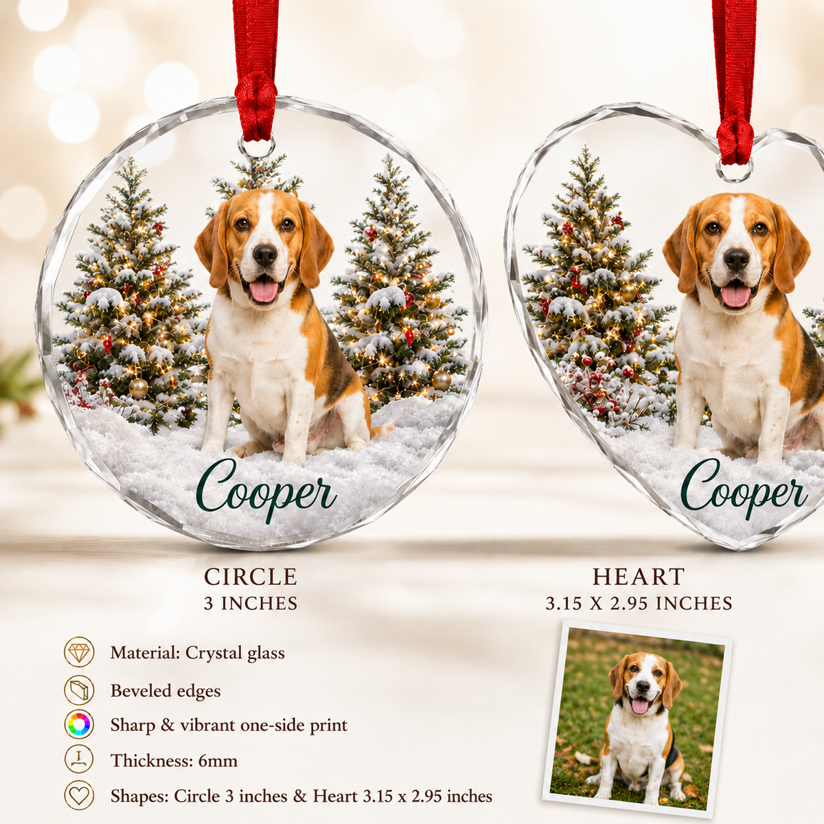 Custom Photo Dog Glass Dog With Christmas Tree