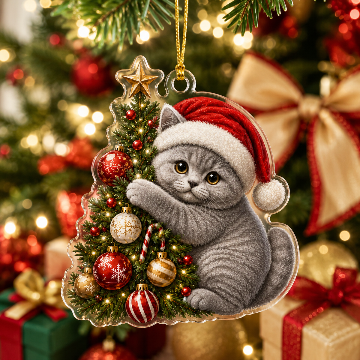 Cat With Christmas Tree British Shorthair