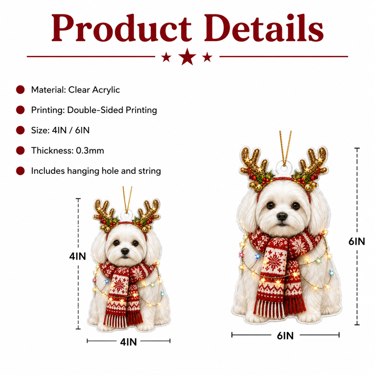 Dog Decor with Antlers & Scarf Maltese
