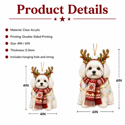 Dog Decor with Antlers & Scarf Maltese